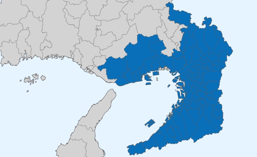 関西対応エリア画像
阪神エリア：
大阪府全域
兵庫県：尼崎市、西宮市、芦屋市、神戸市、伊丹市